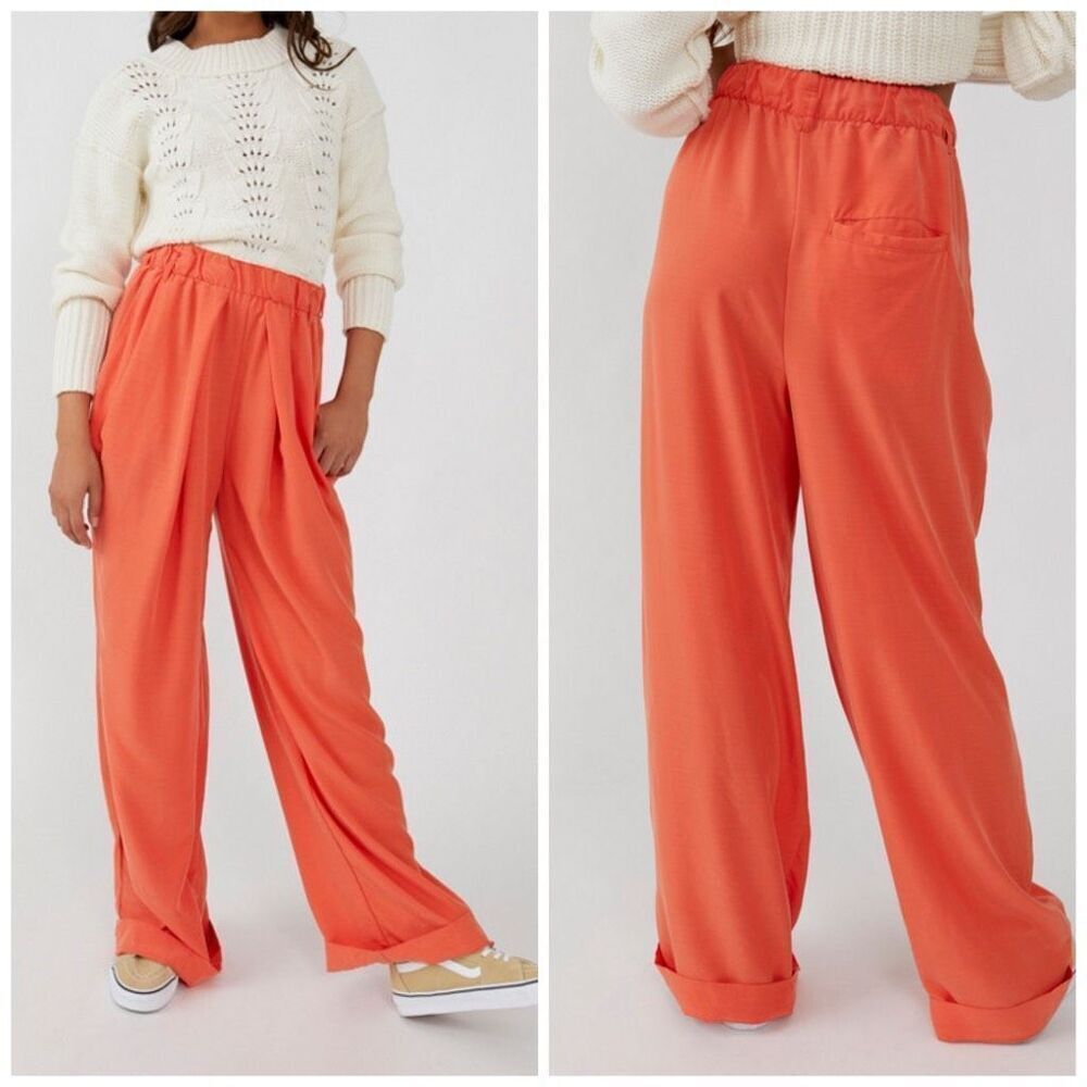Free People Orange Cropped Wide-Leg Pants